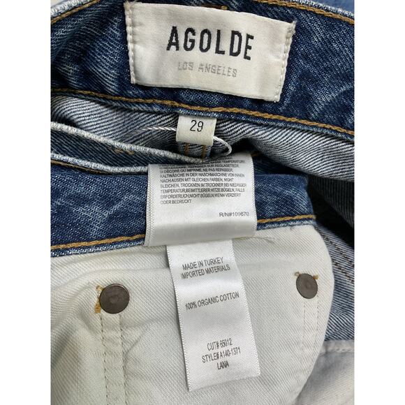 Agolde 'Lana' Blue Cotton Mid Rise Straight Denim Jean Size 29 - Picture 4 of 4